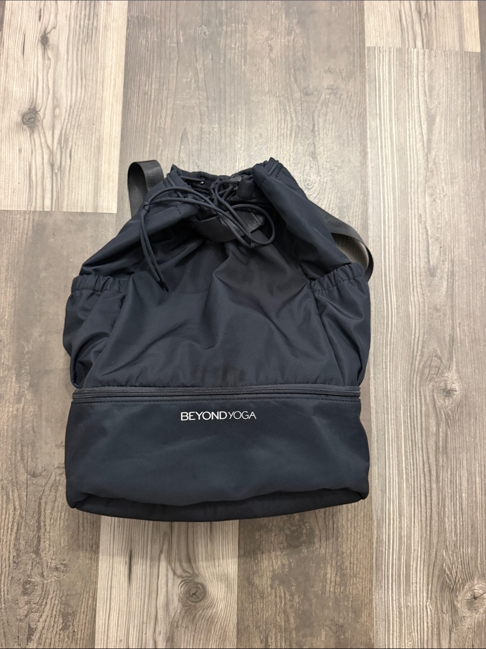 Beyond Yoga Nylon Black Drawstring Backpack with Front Zip Pocket